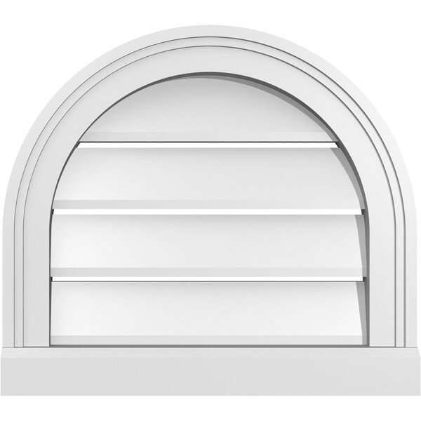 Ekena Millwork Round Top Surface Mount PVC Gable Vent: Functional, w/ 2"W x 2"P Brickmould Sill Frame, 18"W x 16"H GVPRT18X1603SF - main